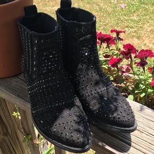 Black, blinged out ankle boots